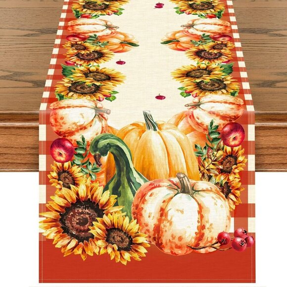 Softalker Table Runner, Fall Harvest Pumpkins & Sunflowers NWT - Picture 2 of 5